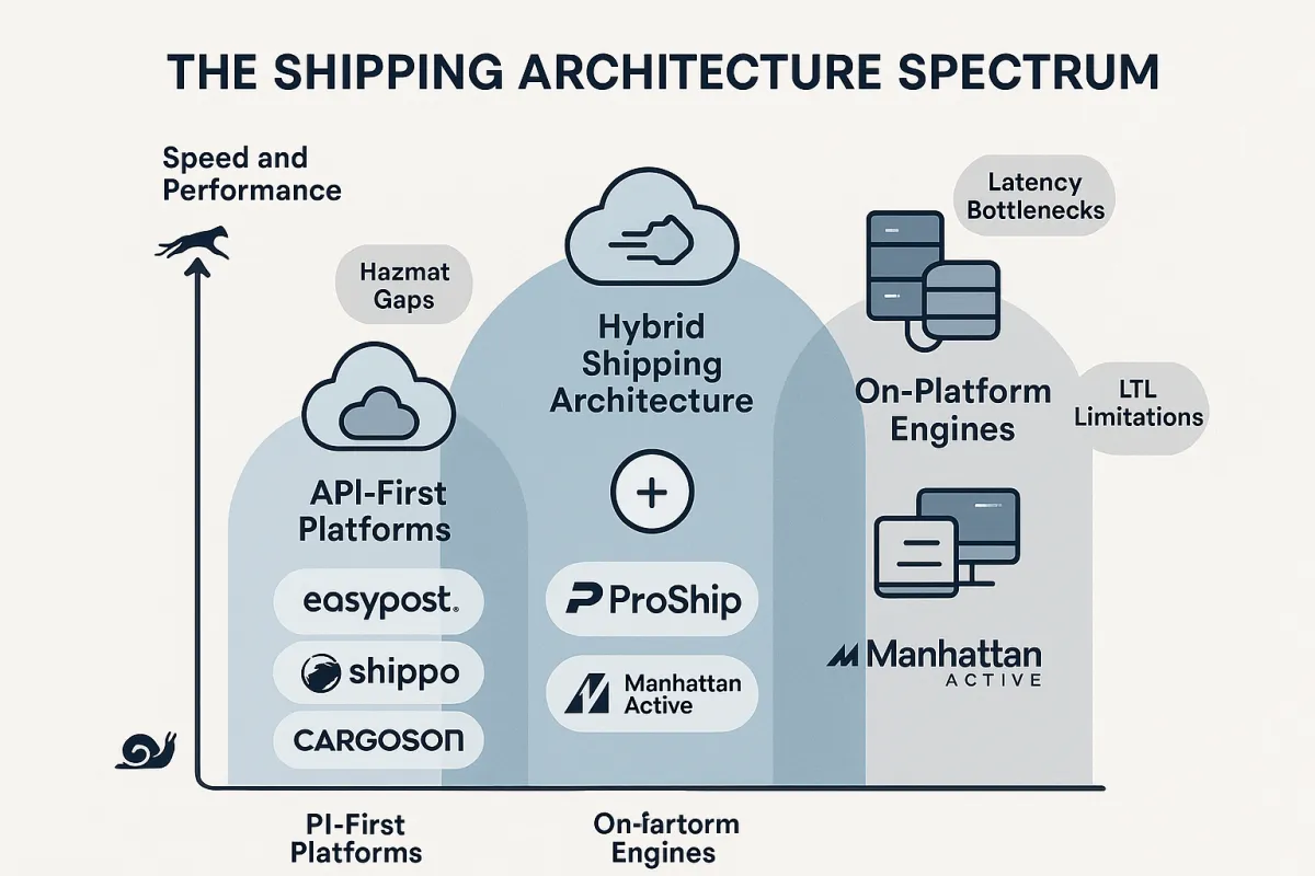 Hybrid vs API-First vs On-Platform: The 2026 Enterprise Shipping Architecture Decision Framework
